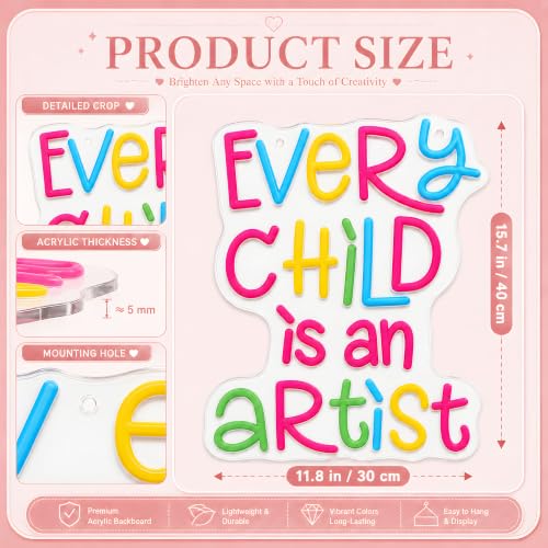 Image of Every Child Is an Artist Neon Sign for Classroom Decor - Colorful LED Neon Light with Dimmable Switch, USB Powered Wall Art for School Library, Playroom, Kids Study Room, Great Teacher Appreciation Gift