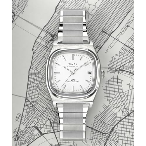 Image of TIMEX Reissue Mechanical Automatic Watch for man with Silver Tone Square Dial & Silver Stainless Steel Bracelet Band Water Resistant Men's Wrist Watches - TW2W70800UJ