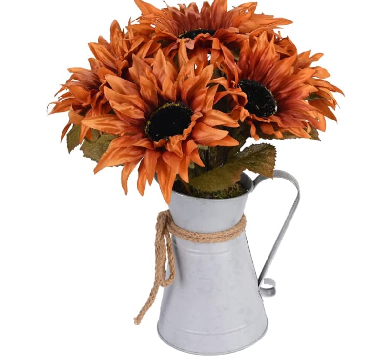 Autumn Artificial Flowers, 7pcs Sunflowers in Metal Pot for Table Centerpieces, Bookshelf, Fireplaces Autumn Home Decor, Indoor and Outdoor Autumn Decorations for a Cozy Home