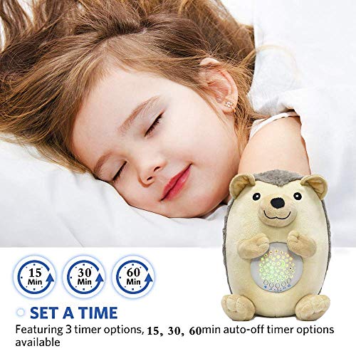 BEREST Baby Sleep Soother Hedgehod, Lullabies & Shusher White Noise Machine Sound Soother, Nursery Decor Night Light Projector, Toddler Crib Sleep Aid, Baby Shower Gifts Portable Hedgehod Toy