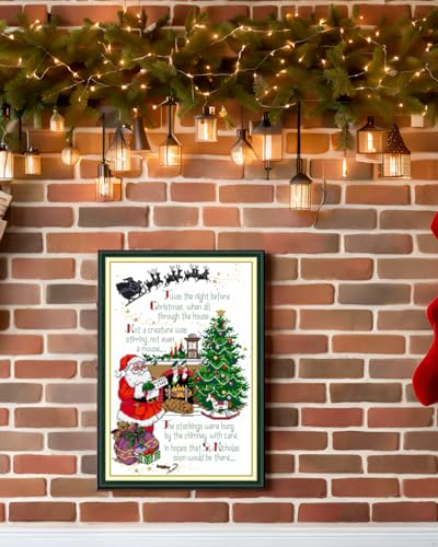 Image of CaptainCrafts Cross Stitch Kits, Christmas Stamped Cross Stitch Preprint 11CT Fabrics Corss Stitch DMC DIY Needlework Embroidery Kit for Adults Home Decor (Stamped 11CT, Merry Christmas)