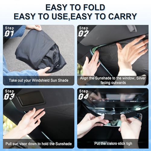 Image of SINGARO Universal 300T Car Windshield Sun Shade, Foldable Reflective for Windshield & Window Shades with Overlapping Design, Car Interior Accessories (64.5 inch L x 33 inch W)