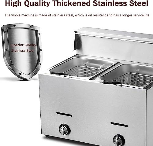 Frittierte Maschine Propangas-Fritteuse, Fettchip-Fritteuse, Doppeltanks, kommerzielle Arbeitsplatte, Edelstahl-Chipfritteuse, Pommes Frites, rutschfeste Füße, leicht zu reinigen, für Zuhaus – Bild 8