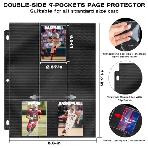 450 Pockets Trading Baseball Card Sleeves Binder, 25 Pages Double-Sided Protector Sports Card Binder Fit for MTG YU-GI-OH Cards, Football Cards, Game Cards, Standard Sized Cards for 3-Ring Binder - Thumbnail 2
