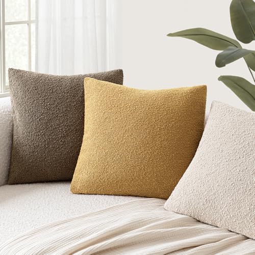 Image of Foindtower Set of 2, Decorative Textured Boucle Throw Pillow Covers Accent Solid Pillow Cases Neutral Cozy Couch Cushion Case for Chair Sofa Bedroom Living Room Home Decor 24x24 Inch Sunflower