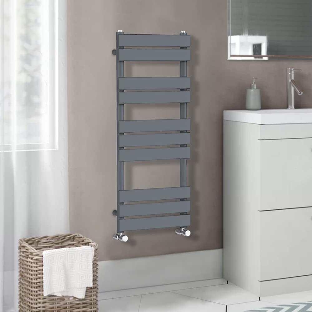 Warmehaus Anthracite Flat Panel Heated Towel Rail Radiator Ladder Rad 1000 X 600Mm Grey Central Heating Towel Warmer For Bathroom Kitchen