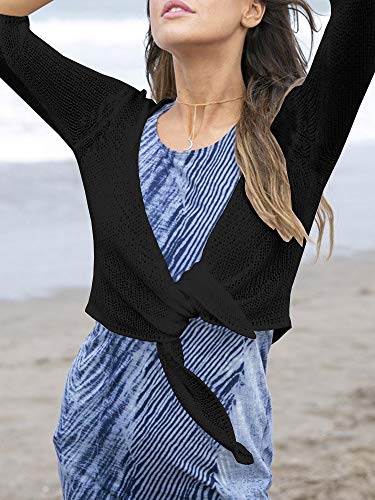 YeMgSiP Women's Tie Front Shrug 3/4 Sleeve Bolero Sheer Knotted Lightweight Cardigan Sweaters Short Shawl Tops4