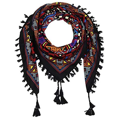 Uainhrt Women Tassel Scarf Cotton 43"×43" Large Square Shawl and Wraps,Versatile Gift Fringe Boho Shawl (Black) Cover