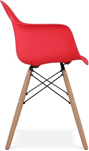 Miniatura 4 de Sillones piramidales de plástico y madera de haya de 17.5" en rojo (juego de 2)