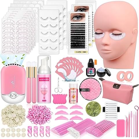 Qinzave Lashes Kit for Eyelash Extension Beginners 470PCS Professional Lash Mannequin Head Practice Kit with Everything Lash Glue Lash Shampoo Lash Fan, Lash Extension Supplies for Practice Training Cover