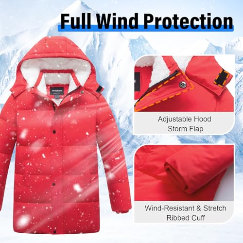 Image of Boys Winter Puffer Jacket Waterproof Hooded Parka Coat with Faux Fur Lining Warm Insulated Outdoor Jacket for Kids