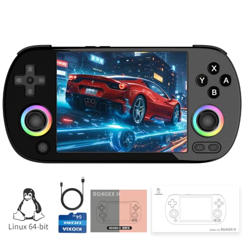 Image of Doriteney RG40XX H Retro Handheld Game Console 4.0-inch IPS Screen Linux System Game Player 64GB Card Preloaded 5000+ Games RGB Lighting 3200mAh Battery RG40XX H-Black