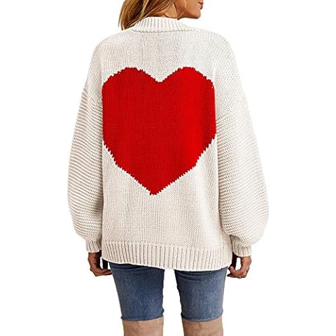 Nulibenna Women Knitted Heart Patch Open Front Long Sleeve Chunky Oversized Cardigan Sweater Loose Valentine Outerwear Coat White Cover