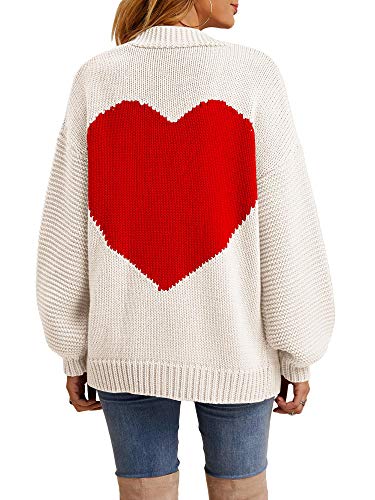 Tutorutor Womens Oversized Love Heart Pattern Print Open Front Cardigan Sweaters Casual Boho Valentine Loose Outwear Coat White - Image 4