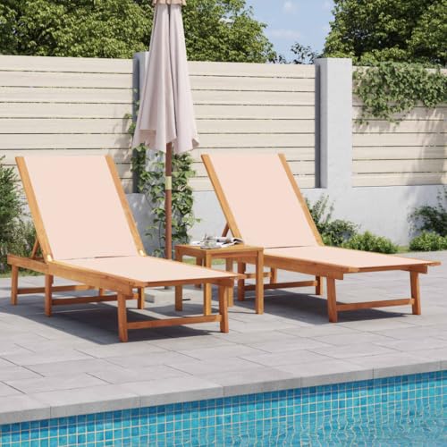 Teenpull Hamacas de jardín 2 unidades, color crema, madera maciza de acacia, textileno, respaldo ajustable en 5 posiciones, para piscina, terraza, balcón, 200/170 x 66 x 33,5/98 cm