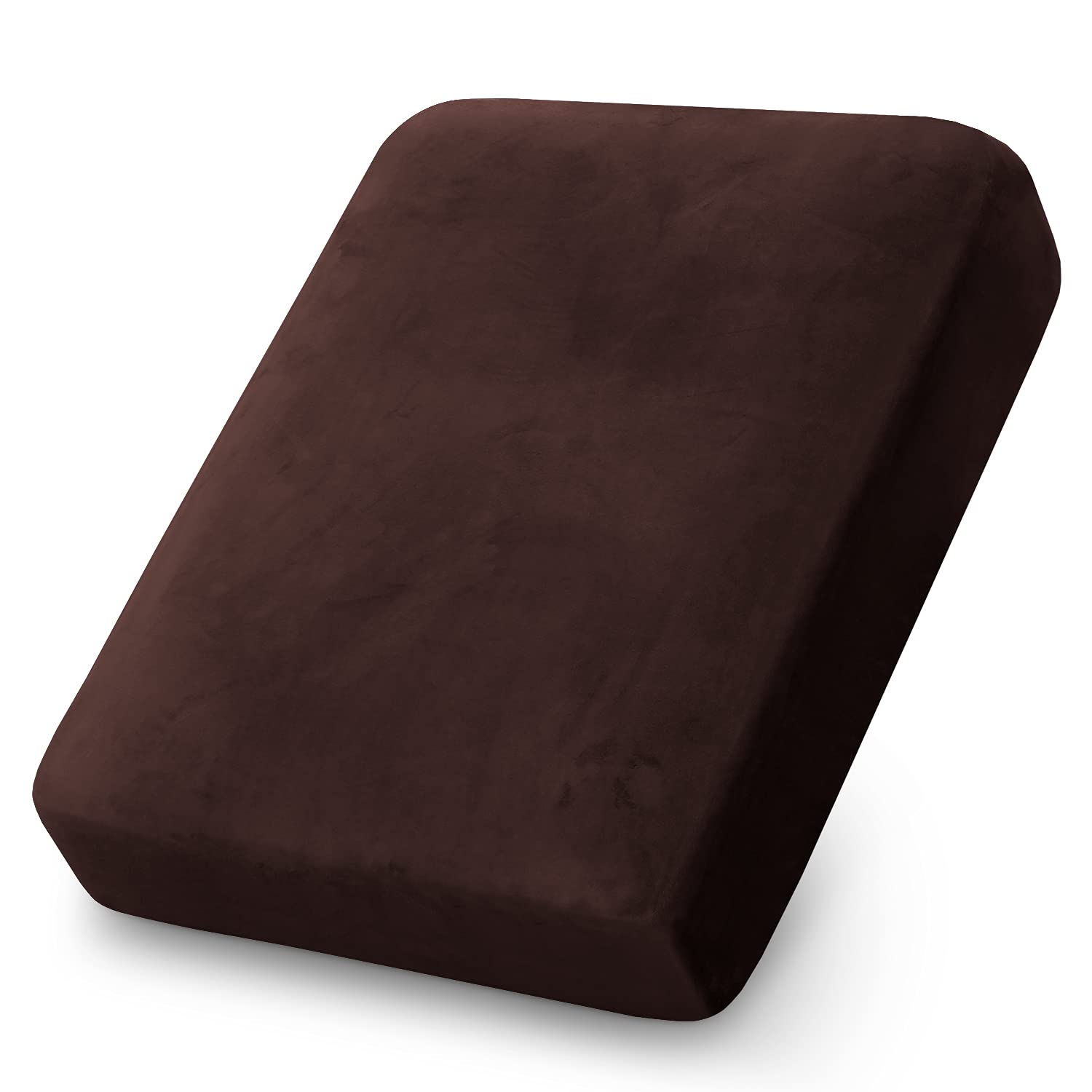 PrinceDecoCouch Cushion Cover Cushion Slipcover for Chair Sofa Cushion Furniture Protector Seat Cushion Sofa Cover for Dog Pet Kid with Elastic Straps Width Up to 29.5", BrownOEKO-TEX STANDARD 100