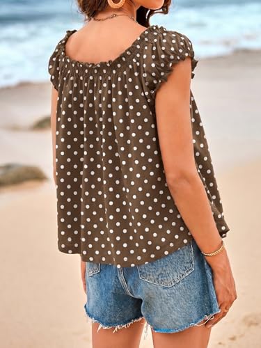 Image of Tankaneo Women Summer Tie Front Tank Tops Cap Sleeve Pleated Babydoll Tops Casual Loose Fit Going Out Flowy Shirt