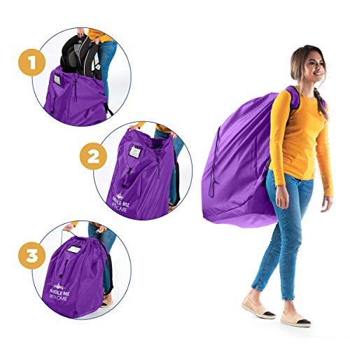 Car Seat Travel Bag Backpack for Gate Check Bag – Waterproof - 600D Nylon Fabric W/Adjustable Strap 18x18x34 inch (Purple) - Thumbnail 2