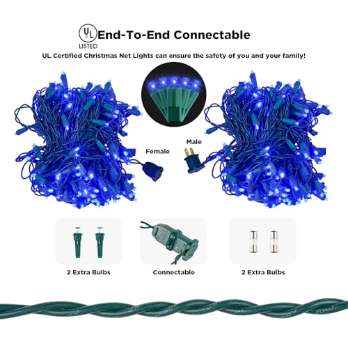 Image of Led Net Lights Christmas Lights Outdoor 200Leds 9ft x 6ft Upgraded Blue Christmas Net Lighting, Waterproof 5mm LED Wide Angle Outdoor Indoor Mesh Net Light for Trees, Bushes, Shrubs Decorations