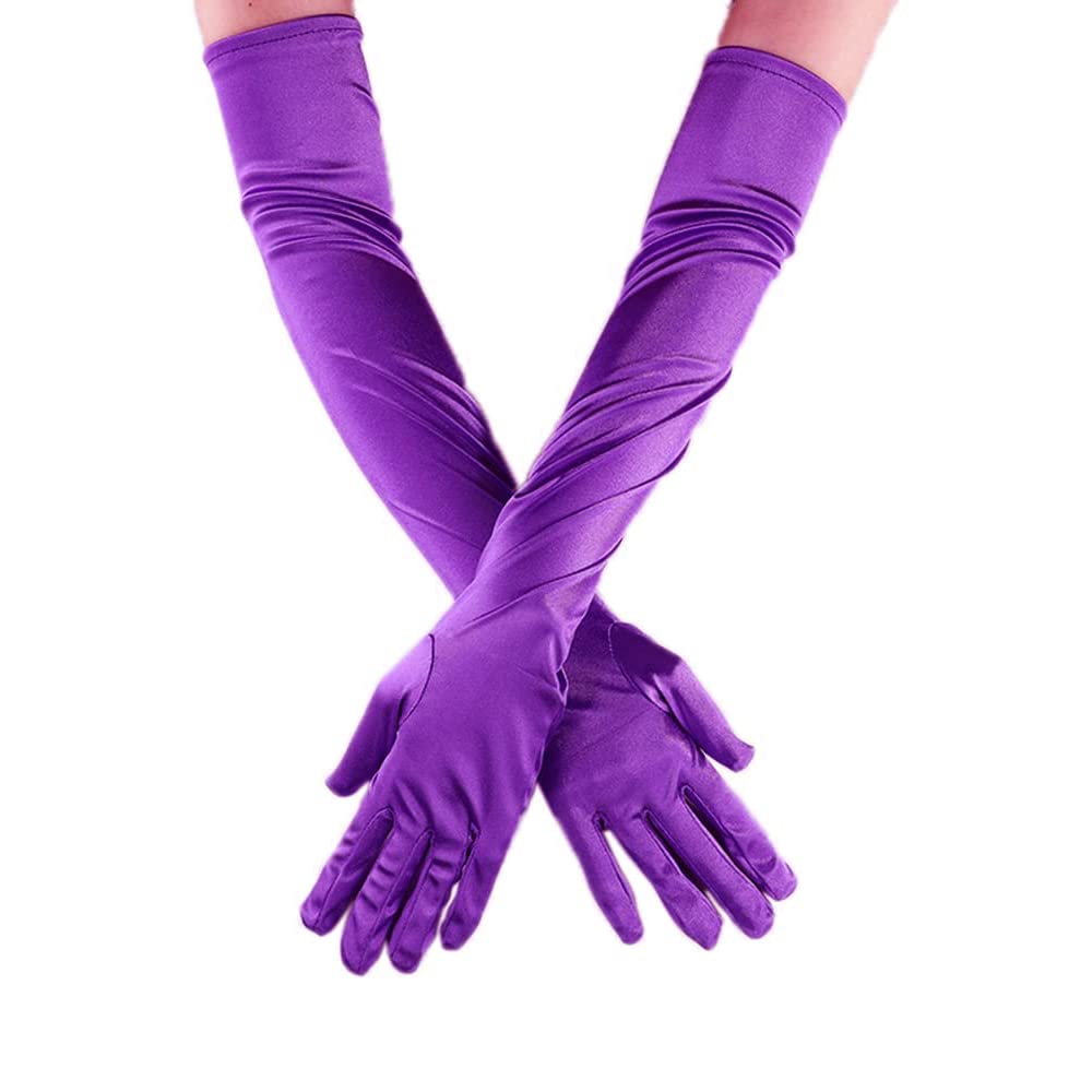 Classic Women's Gloves, Medium Long, Elastic Elegant 1920s Style Evening Gloves, Satin Gloves, Gothic Opera Festival Party Wedding Bridal Gloves for Festive Fancy Dress Costumes Carnival, Purple — image 1