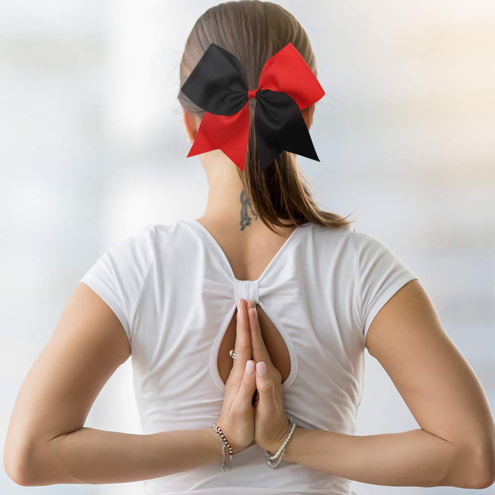 16 fiocchi per capelli grandi da 20,3 cm, elastici per coda di cavallo, fatti a mano, per cheerleader, adolescenti, ragazze e sport universitari (rosso/nero, 16 pezzi (confezione da 1)