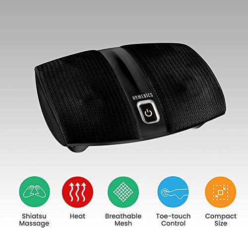 HoMedics Shiatsu Select Foot Massager with Heat – Shiatsu Foot Massager with Heat, Therapeutic Kneading & Rolling, 4 Rotational Heads with 12 Massage Nodes, Toe-Touch Control