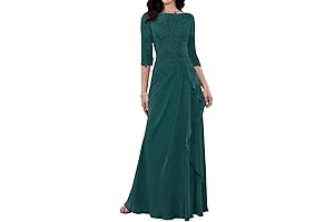 Women's 3/4 Sleeve Lace Applique Mother of Bride Dress for Wedding