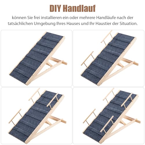 Queiting Hunderampe Treppen & Stufen für Hunde Haustierrampe Klappbare und höhenverstellbare Hundetreppe aus hochwertigem HolzRutschfeste Belastbarkeit bis 100kg Verstellbereich von 30cm bis 60cm