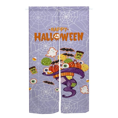 Qinunipoto ハロウィン のれん おしゃれ ハロウィン 暖簾 幅85cm丈150cm 可愛い ウィッチハット? スイーツ Halloween Noren インテリア 出入り口 目隠し すだれ 遮光 部屋 間仕切りカーテン ハロウィン 飾り 門カーテ