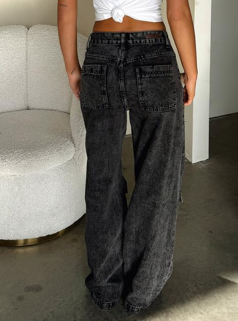 Women's Low Waist Cargo Pants Baggy Jeans Wide Leg Casual Trendy Streetwear Grunge Emo Clothes3