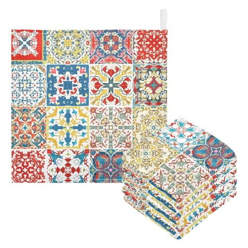 Kigai Mexican Ceramic Tile Pattern Baby Washcloths,5pcs Ultra Soft Absorbent Towel,Newborn Bath Face Towel, Natural Reusable Baby Wipes for Sensitive Skin, Baby Registry as Shower