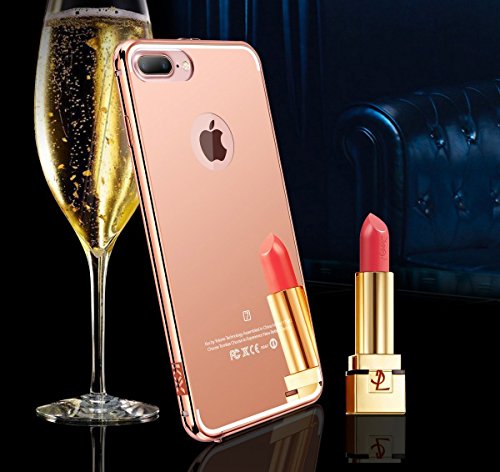 Apple iPhone 7 Plus Rose Gold Mirror Case, Miniko(TM) Luxury Anti-Scratch Ultra Thin Mirror Metal Aluminum Frame Case for Apple iPhone 7 Plus - Rose Gold