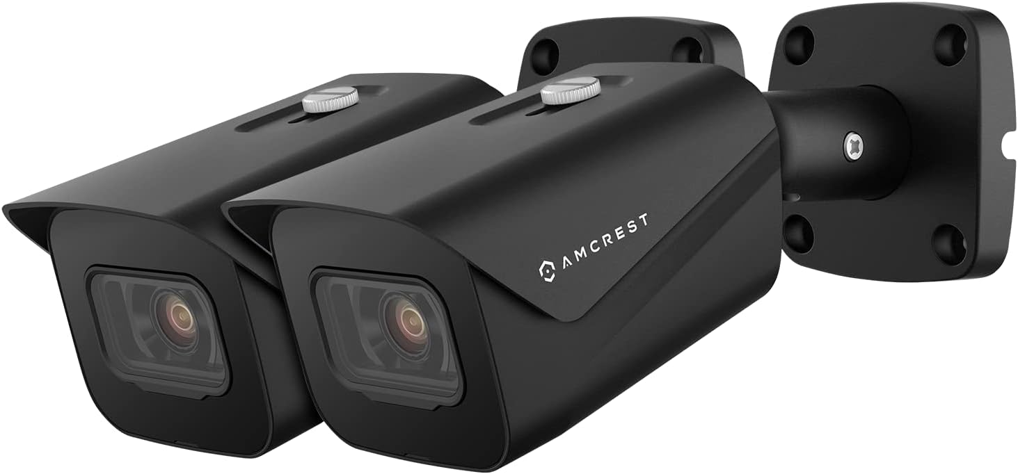 Amcrest 2-Pack UltraHD 4K (8MP) Bullet POE IP Camera, 3840x2160, 98ft NightVision, 2.8mm Lens, IP67 Weatherproof, 125° FOV, Supports up to 256GB MicroSD Recording, Black (2PACK-IP8M-2496EB-V2)