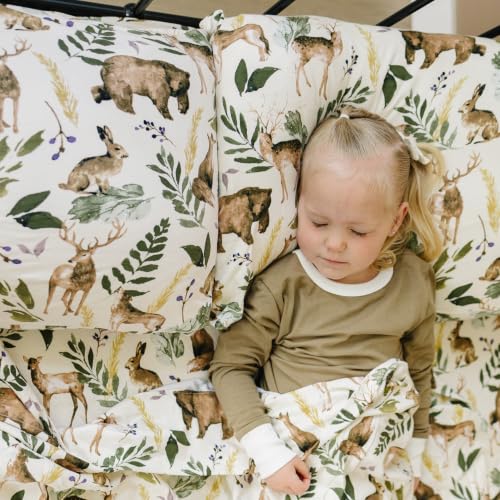 Image of Pobibaby Premium Twin Full Sheets Sets, Kids Double Bed Sheets in Cotton Blend | Ultra-Soft Woodland Camping Print with Fitted Sheet, Flat Sheet & Pillowcases (Full Wildlife Animal)