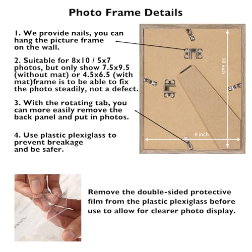 Image of 8x10 Picture Frame with 5x7 Mat for Wall Hanging or Tabletop, Display Photo 5x7 with Mat or 8x10 without Mat, 8 by 10 Wall Gallery Poster Photo Frame with Shatter Resistant Plexiglass, Rustic Brown