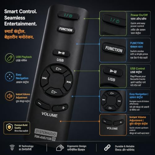 Image of Supreme E-Commerce Replacement Remote Control Compatible with Sony Home Theatre RM-ANU156, SA-D40, RMF-TX520P, RMT-TX301P - Suitable for Sony Soundbar, AV System, Music System, Speaker