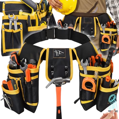 Retoo Werkzeuggürtel – Magnetische Verstellbarer Arbeitsgürtel mit 22 Taschen, Hosenträgern und Hochbelastbarer Montage Werkzeuggurt für Handwerker, Elektriker, Tischler, Bau und Heimwerkerprojekte