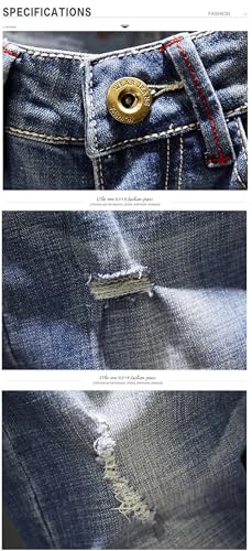 Men Slim Fit Light Blue Stretch Streetwear Frayed Hip Hop Distressed Casual Denim Trousers2