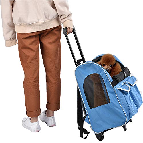 LEMKA Pet Rolling Carrier Backpack Wheel Around 4-in-1 Pet Travel Carrier,Airline Approve Dog Carrier for Indoor & Outdoor Use (Light Blue)