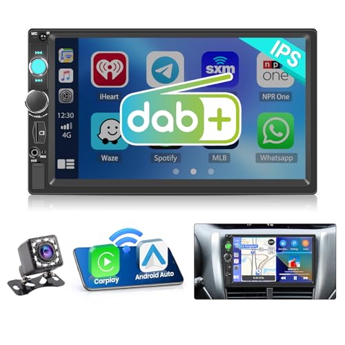 Hikity DAB Autoradio 2 DIN 7 Zoll IPS Touchscreen mit Video-Ausgangsfunktion, 2DIN Car Radio Bluetooth mit Wireless Carplay Android Auto Mirror Link Radio FM EQ SWC USB TF AUX + Rückfahrkamera