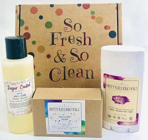 Product Image of the Organic Kids Girls Skin Care Hygiene 60 day Bundle - Deodorant, Tear Free Teen Acne Face Wash Cleanser & Shampoo Body Wash Bar Soap - Childrens Gift Set Daily Hygiene Kit for Girl Kid Teens Dirty Kids