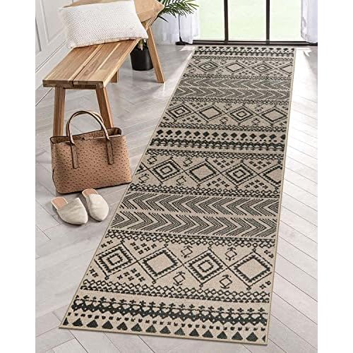 Lahome Boho Easy Jute Runner Rug - 2'6"x8' Long Kitchen Runner Rugs Non Skid Washable Black Hallway Stair Carpet Runner, Southwestern Indoor Outdoor Rug Bathroom Runners for Bedroom Patio Sl