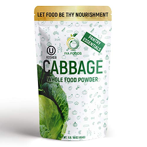 Iya Foods Cabbage Powder 1 lb. Whole Food Vegetable. Made 100% from Green Cabbage. Non-GMO, Gluten-Free, Grain-Free, Low Calories. Each 1 lb. Pack of Cabbage Powder Contains 91 Servings of 5g/Serving