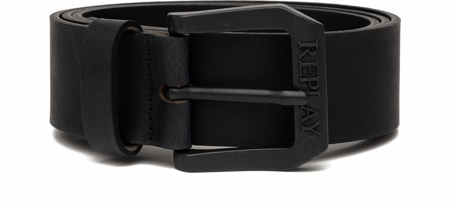 Replay men's leather belt, black (Black 098), 95 cm