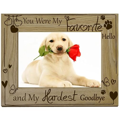 CREATCABIN Dog Memorial Picture Frame Pet Wood Photo Frames Engraved Display Wooden Tabletop Remembrance Picture Frame Dog Bereavement Sympathy Gifts for Hanging Wall Home Desk Decor 4x6Inch