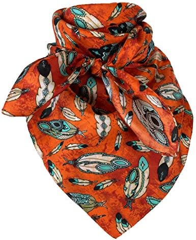 Austin Accent Cowboy Bandana 100% Silk Scarf Wild Rag 34 Inch Multiple Colors (Orange Feathers)
