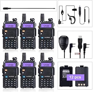 BaoFeng Radio UV-5R Ham Radio (6 Pack) + 1pcs TIDRADIO Driver Free Programming Cable + 6pcs TD-771 Antennas and Radio Mics + 12pcs 1800mAh Batteries BaoFeng Walkie Talkie