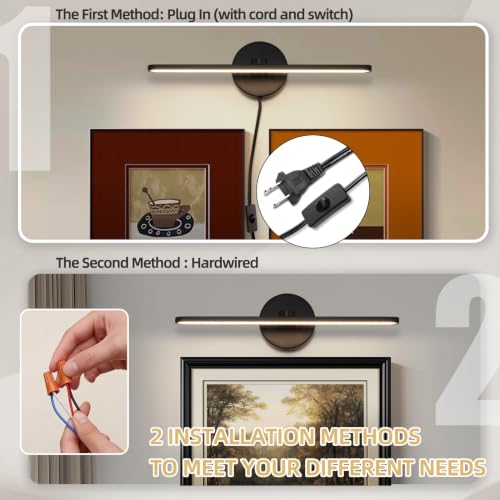 Image of 15.75 inch Plug in Bathroom Light Fixtures Modern Black Vanity Lights Over Mirror, 3000k Warm Light Non-Dimmable 12w Picture Light Led Wall Lights for Bedroom,Art,Poster,Gallery,Paintings