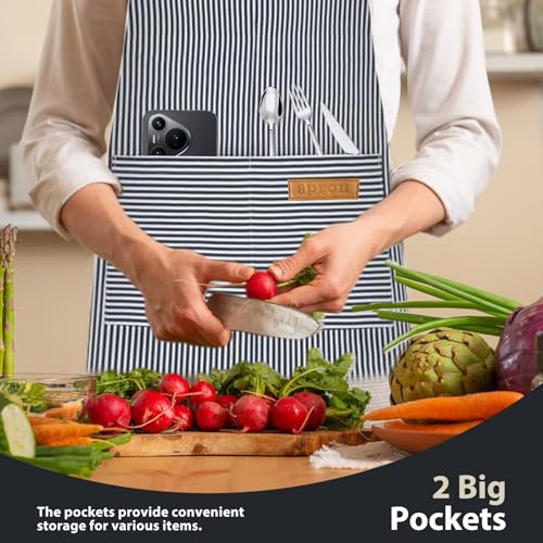 Image of VALOME 2 Pack Kitchen Aprons, Apron for Cooking with 2 Pockets, Unisex Adjustable Neck Strap Chef Aprons for Men Women