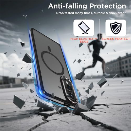 Image of MALEWOLF Case for Samsung Galaxy S25 Edge, Matte Translucent Magnetic Cover [Compatible with Magsafe] [Anti-Slip Grip], Military Grade Shockproof Hybrid Color S25 Edge Phone Case (Black /Grey)